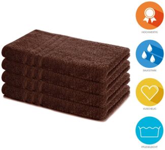 Lavea 4er Set Handtuch 50x100 cm – Saugstarke und Weiche Handtücher aus 100% Baumwolle, Frottierserie Elena – Waschbar und Strapazierfähig - Kaffeebraun