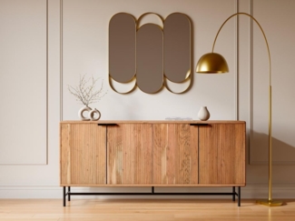 Vente-unique - Sideboard mit 4 Türen - Akazienholz & schwarzes Metall - Holzfarben hell - ALEVIA