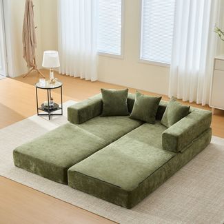 Odikalo 2-Sitzer Modulares Sofa Schlafsofa Schlafcouch Mehrfarbig, Modulares Chenille-Block-Sofa – superweich,frei kombinierbar Mit Seitentaschen für Stauraum und rutschfester Unterseite. Perfekt für Wohnzimmer, Spielbereich oder DIY – gestalten Sie Ih...