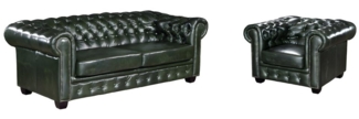 Vente-unique - Chesterfield Garnitur 3+1 - Büffelleder - Schwarzgrün - BRENTON