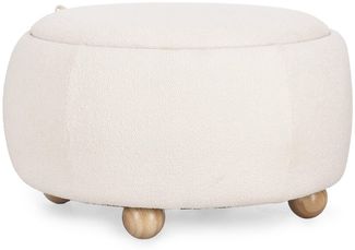 Hocker Irisha mit Behälter, Boucle-Stoff rund, modern, Weiß, gepolstert, Stauraum