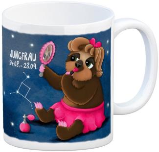 speecheese Tasse Kaffeebecher mit Faultier Sternzeichen Jungfrau Motiv Becher Tasse