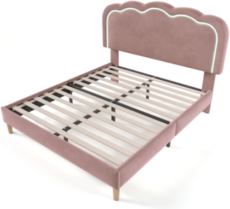 ComfortXL Kinderbett mit LED-O2105, Massivholz, Rosa, 207x109x109cm