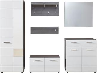 Garderobe Set 6-teilig 'Line' Hochglanz weiß/Sardegna grau/Rauchsilber 250x191 cm