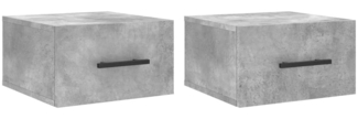 2er-Set Wand-Nachttische, Hängende Nachttische Betongrau 35x35x20 cm