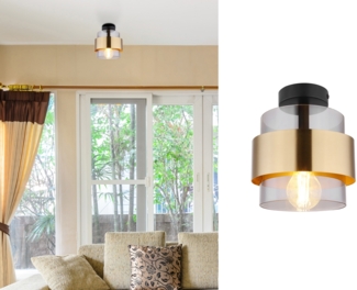 Deckenleuchte Deckenlampe Wohnzimmer Metall schwarz Glas Messing 15560D