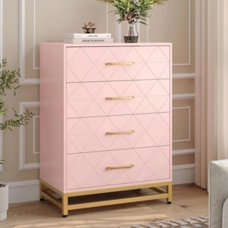 GarveeMore Kommode mit 4 Schubladen für das Schlafzimmer, Holzkommode mit goldenen Griffen,92x60.5x40cm