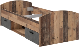 Stauraumbett >WINNIE< 90x200cm, 2 Schübe, Old-Wood-Vintage / Beton - 96x65x206,4cm (B/H/T)