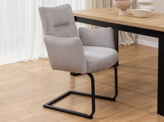 S-Style Möbel Polsterstuhl Hera aus grauem Cord mit Freischwinger-Gestell aus schwarzem Metall