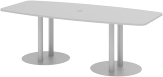 bümö Konferenztisch oval 220x103 cm großer Besprechungstisch in grau, Besprechungstisch mit Säulen in Silber, Meetingtisch für 8 Personen, XL-Tisch für Besprechungsraum & Meeting, KT22S-5-S