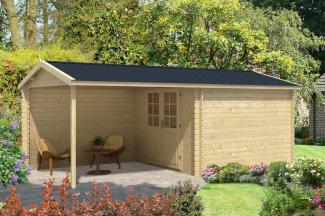 Alpholz Gartenhaus Ruben-28 Gartenhaus aus Holz in Pinie Holzhaus mit 28 mm Wandstärke inklusive Terrasse Blockbohlenhaus mit Montagematerial