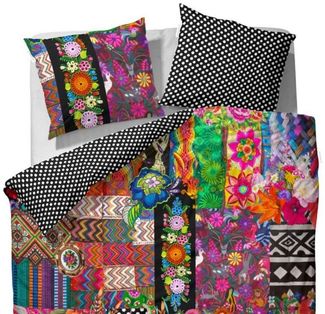 Essenza Bettwäsche Noida Multi, Satin, 3 teilig, Lilien, Tiere, Hippie