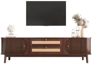 autolock Lowboard TV-Schrank Natürlicher Holz mit Rattantüren Massivholzbeinen (Natürlicher Landhausstil TV-Ständer mit Türen & Schubladen, 170 cm), TV-Board Fernsehschrank Kommode für Wohnzimmer Schlafzimmer