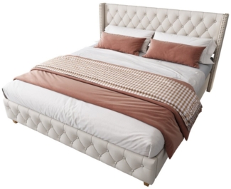Flieks Polsterbett, Massivholz Doppelbett 180x200cm mit Lattenrost und Polster-Kopfteil