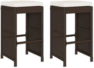 vidaXL Garten-Barhocker mit Kissen 2 Stk. Braun Poly Rattan 368685