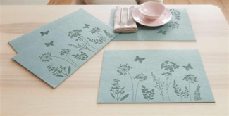 4x Platzmatte "Blumenwiese" aus Filz, grün, 45x30 cm, Tischsets eckig, Platzsets, Tischuntersetzer, Tischunterlage Esstisch