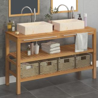 vidaXL Waschtisch Massivholz Teak mit Waschbecken Marmor Creme [3058181]