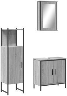vidaXL 3-tlg. Badmöbel-Set Grau Sonoma Holzwerkstoff 3214823