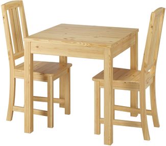 Stilvolle kleine Essgruppe mit Tisch und 2 Stühle Kiefer natur Massivholz 90.70-50 A -Set 22