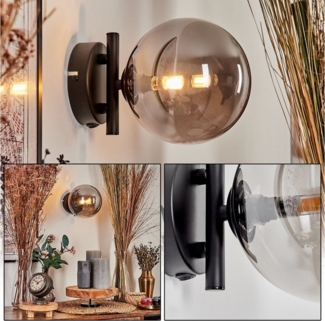 hofstein Wandleuchte Wandlampe aus Metall/Glas in Schwarz/Rauchfarben, ohne Leuchtmittel, mit Glasschirm(15 cm) u. An/-Auschalter, 1x G9, ohne Leuchtmittel