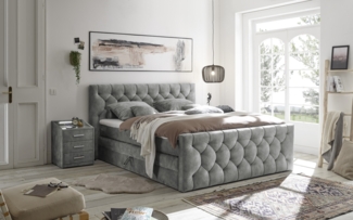 Boxspringbett >Cashfield< 6cm Topper, 2 Bettkästen, Bezugsstoff hellgrau gesteppt, Liegefläche 180x200 cm - Stellmaß 200 x 113 x 225 cm (BxHxT)