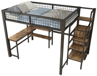 Flieks Hochbett Kinderbett Etagenbett 140x200cm mit Schreibtisch und Kleiderschrank