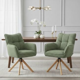 DUBI Möbel Polsterstuhl Mika-Ida, Federkern, Eiche geölt, 360° drehbar, Rückstellfunktion im 2er-Set