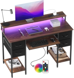 Gaming Schreibtisch LED Steckdosen 120x50cm Tastaturablage 4 Schubladen