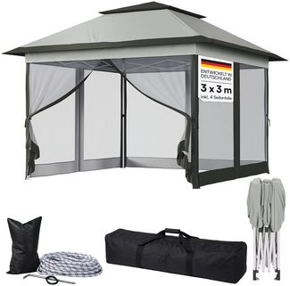 STEELSØN 'Xanaris' Pavillon 3,3x3,3 m, grau, wasserdicht, stabil und UV-beständig, Faltpavillon 3-fach höhenverstellbar, Gartenpavillon mit Doppeldach und 4 Seitenteilen, Pop Up Pavillon inkl. Tragetasche