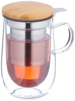 Teeglas mit Sieb und Bambusdeckel 10050656