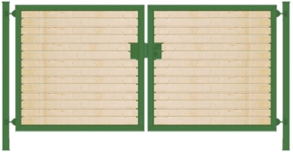 Einfahrtstor Premium (2-flügelig) mit Holzfüllung waagerecht symmetrisch grün B:200 cm H:180 cm