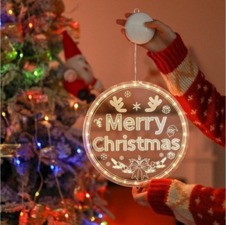 Sunicol LED Dekolicht 3D Weihnachten Fenster Lichter Hängende Weihnachtsbeleuchtung Deko, Warmweiß Fensterbild Lichterkette Batterie Betrieben für Innen Außen