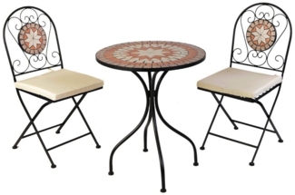 3tlg Mosaik Sitzgarnitur Bistromöbel Gartengarnitur Tisch Stühle Set