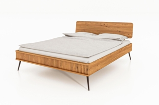 Bett Tula 1 aus Wildeiche massiv 80x200 cm mit Holzkopfteil und Metallbeinen