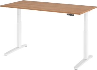 bümö elektrisch höhenverstellbarer Schreibtisch 160x80 cm mit Memory-Steuerung - Design Schreibtisch höhenverstellbar elektrisch, elektrischer Schreibtisch Nussbaum, Gestell weiß/alu, XBHM16-N-WC