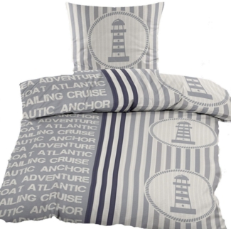 KH-Haushaltshandel Bettwäsche 2-tlg. Seersucker Bettwäsche 135x200 +80x80cm, Leuchturm, Seersucker, 2 teilig, martim, Leuchturm/Streifen, bügelfrei