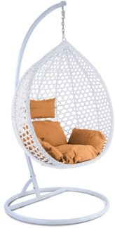 Luxus Hängesessel Style XXL Polyrattan mit Korb Gestell weiß Kissen hellbraun