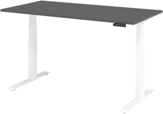 bümö elektrisch höhenverstellbarer Schreibtisch 160x80 cm in graphit, Gestell weiß mit Memory-Steuerung, elektrischer Bürotisch höhenverstellbar Gaming Tisch, XDKB16-G-W