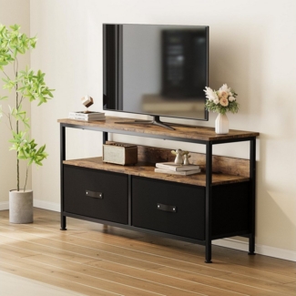 GarveeMore TV-Schrank Kommode TV-Ständer 55 Zoll,Mit 2 Schubladen Und Regalen Media Console 99x57x30cm für Schlafzimmer Kleine TV-Ständer Kommode Wohnzimmer