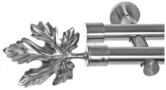 BASIT Gardinenstange Edelstahloptik 20mm mit Wandträgern 120 cm E35, Ø 20 mm, 2-läufig, verschraubt, Metall, H41 120 cm E35 Blatt