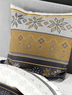 JACK Bettwäsche 135x200cm Strickmuster Braun Gelb Offwhite, Biber, 2 teilig, Norway, skandinavischer Stil