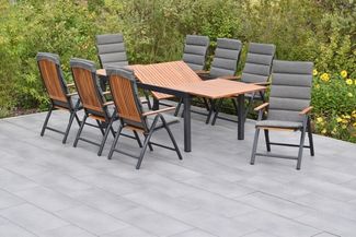 Athos Gartenmöbel Gartenmöbel Set 17tlg, 8 Klappsessel, Ausziehtisch