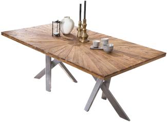 TABLES&CO Tisch 180x100 Teak Natur Metall Silber