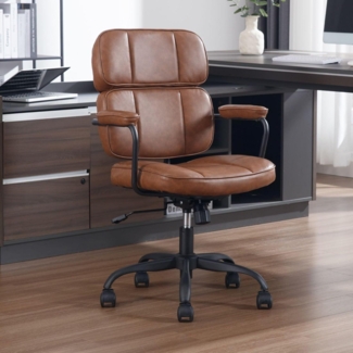Ergonomischer Schreibtischstuhl Bürostuhl PU Leder Braun 360° Drehstuhl