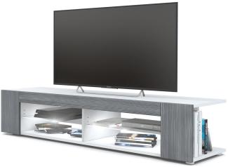 Vladon Lowboard Movie, TV-Kommode mit 4 offenen Fächern und Zierleisten, Weiß matt/Avola-Anthrazit, inkl. LED-Beleuchtung weiß (134 x 29 x 39 cm)