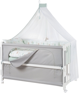 roba Room Bed 60 x 120 cm 'Woodland Buddies' inkl. Textilausstattung - Weiß / Pastellgrün