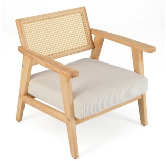 COSTWAY Relaxsessel, mit Rattan-Rückenlehne&Kissen, gepolstert, Holz
