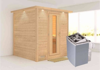 Karibu Sauna Innenkabine Mojave Innensauna 3 Sitzbänke aus Holz Saunakabine mit 40 mm Wandstärke Dampfsauna mit Montagematerial