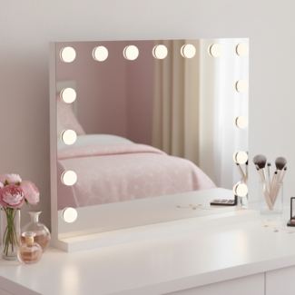 Bellamio 'Livny' Schminkspiegel mit LED-Glühbirnen, dimmbar, Hollywood Spiegel mit USB-Anschluss, mit 3 Lichtfarben, weiß, 58x46 cm, inkl. Touch-Screen (mit Wandbefestigung)