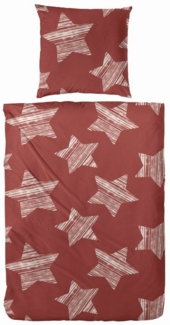 Feinbiber Bettwäsche Sterne 135 x 200 cm rot weiß